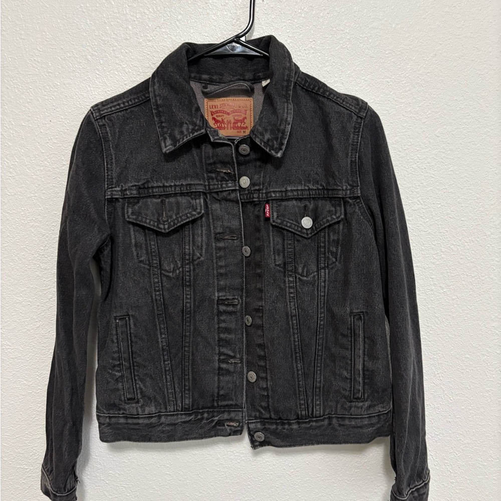 Levi's Gray Denim Jacket with Red Patch - image 1